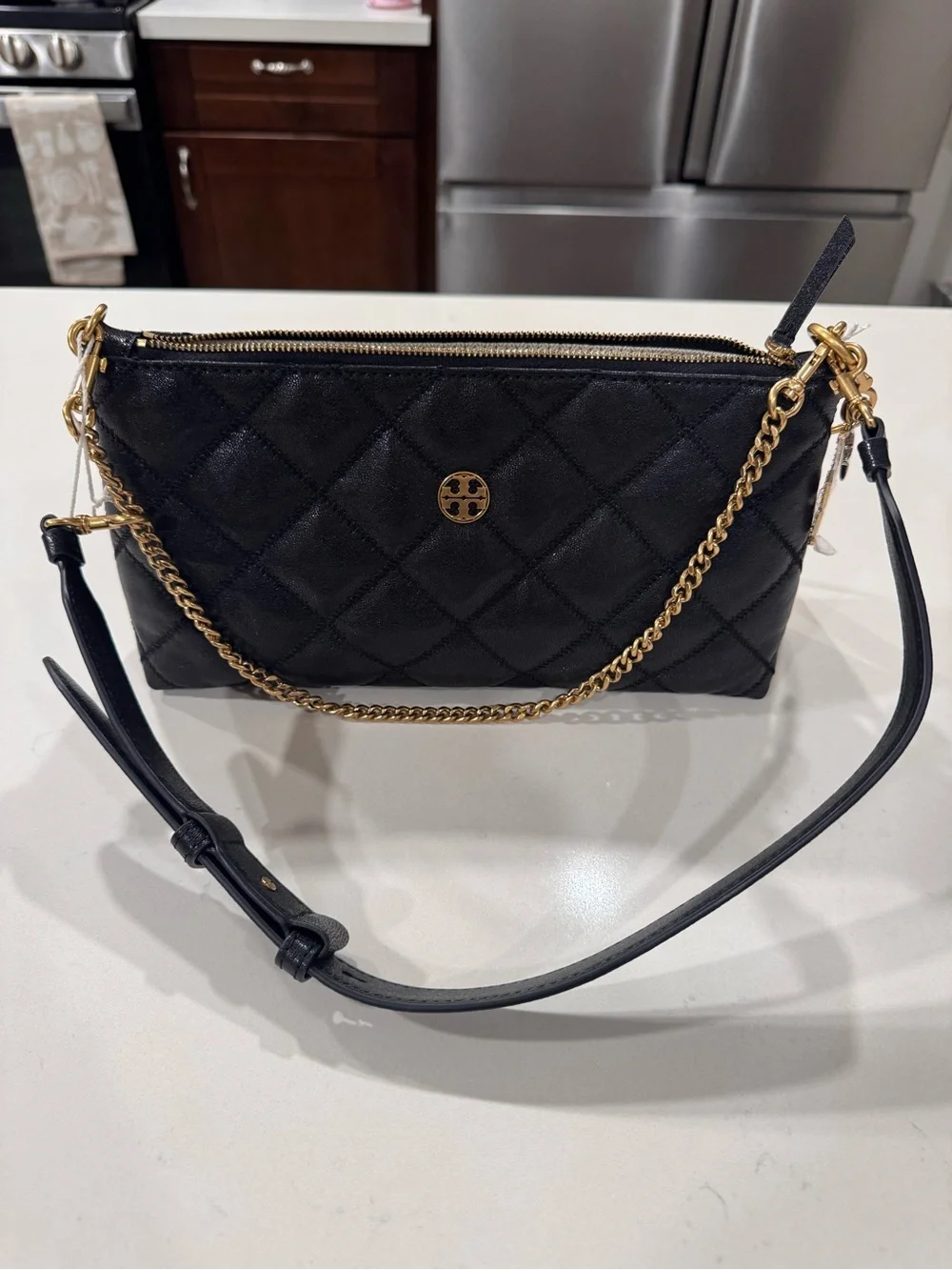 Tory Burch Black Quilted Leather Chain Strap Crossbody